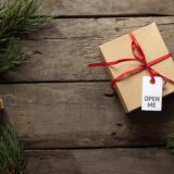 organic gift box with inscription on tag during festive event